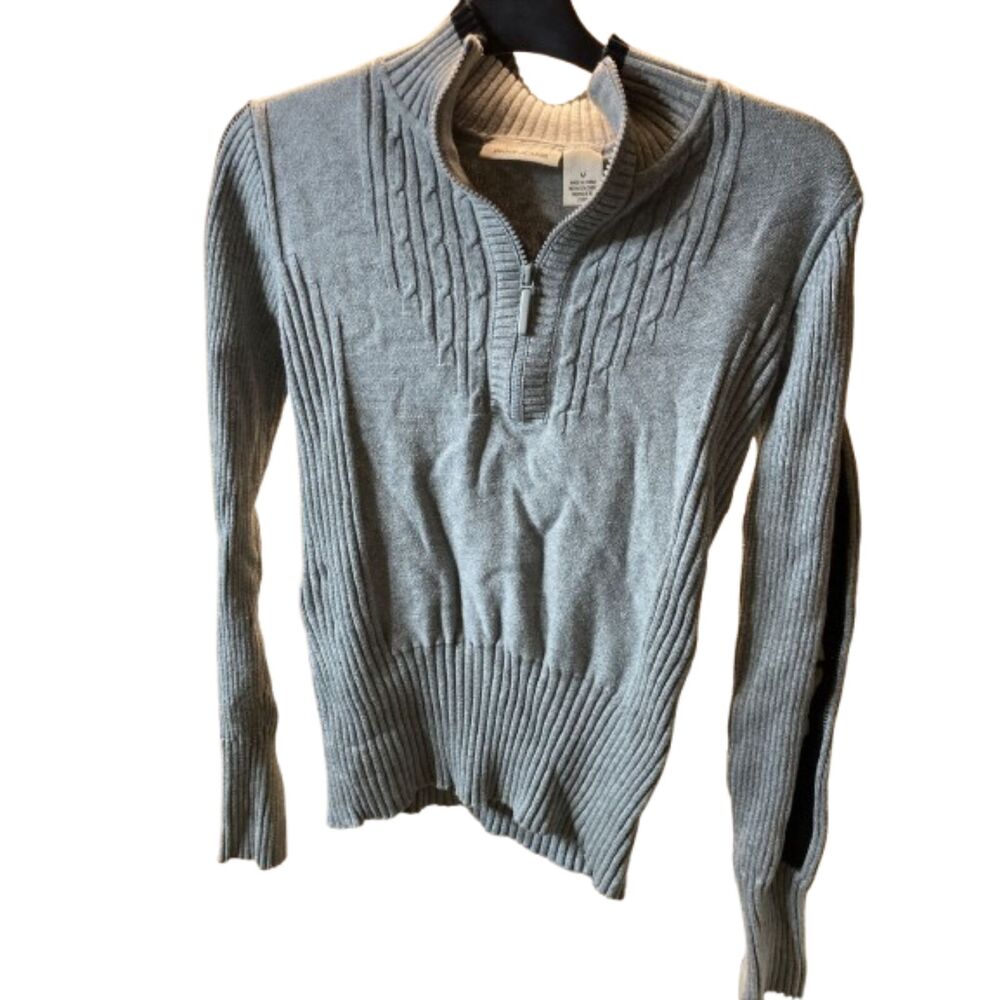 Vintage DKNY Jeans Gray Black Cable Knit Ribbed Half Zip Pullover Sweater